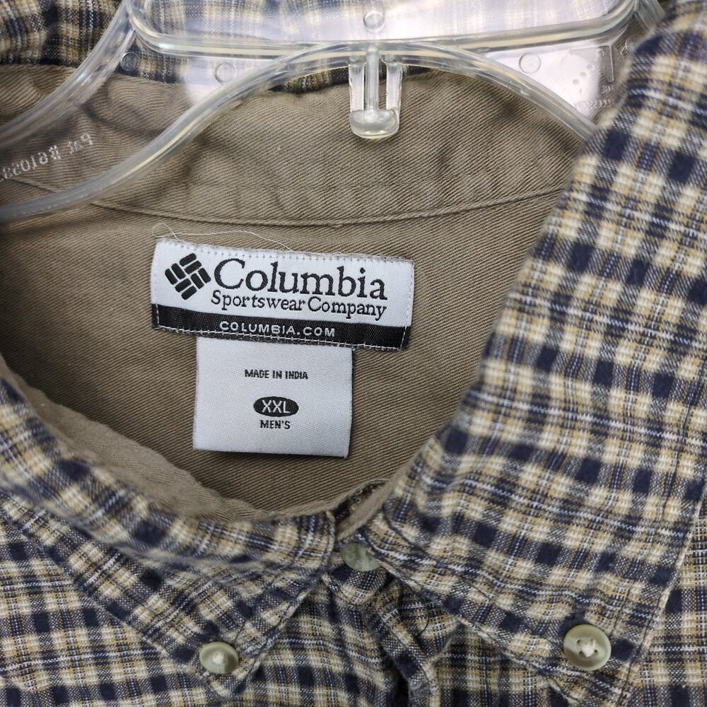 Columbia Men's XXL Brown Black Plaid Flannel Button Down Long Sleeve Shirt Chore - Picture 2 of 6